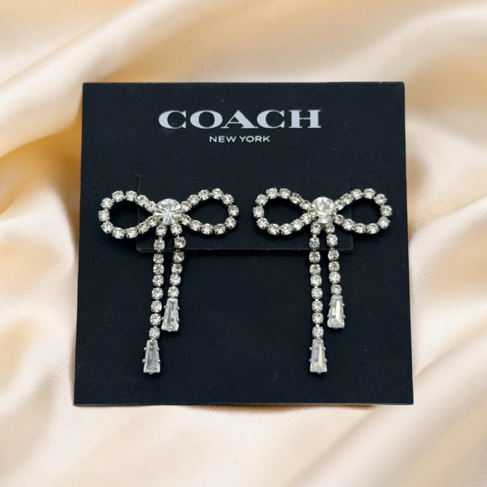 NWT Coach Crystal Pavé Bow Fringe Earrings – Clear Rhinestone Studs MSRP $118